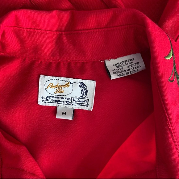 Panhandle Slim Red Floral Embroidered Western Pearl Snap Button Shirt, Women Med - Picture 8 of 10